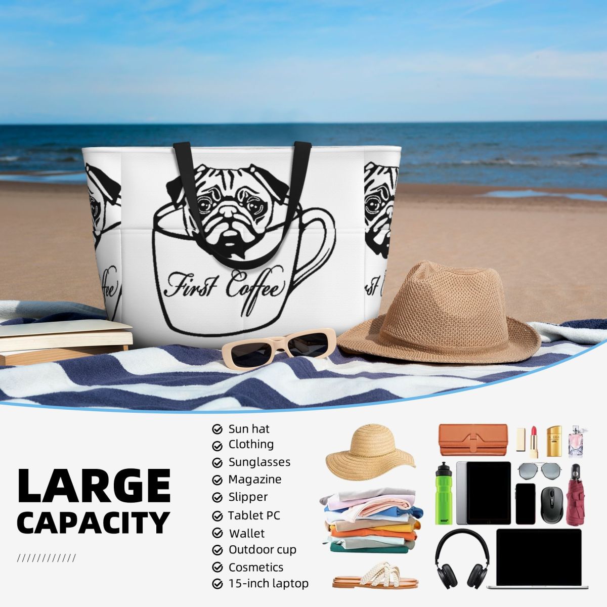 Borsa tote Pug First Coffee Be - Yoga In Fitness First recensione e prezzo